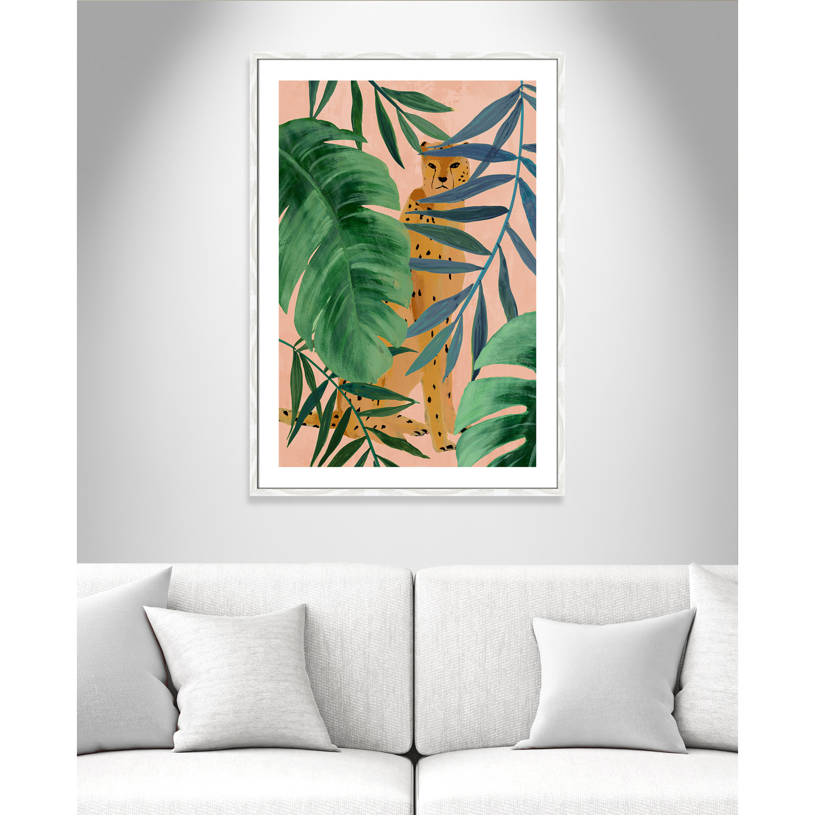Silent Jungle - Painting Print, White Wood Framed Paper, 41.5" H x 29.5" W x 0.75" D