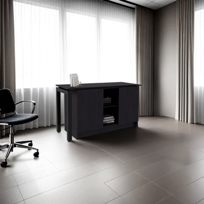 Modern Desk With Two Open Shelves For Office, Minimalist Silhouette, Spacious Work Surface, Particle Board, Finish, 28.5 Inches In Height, 42.9 Width,