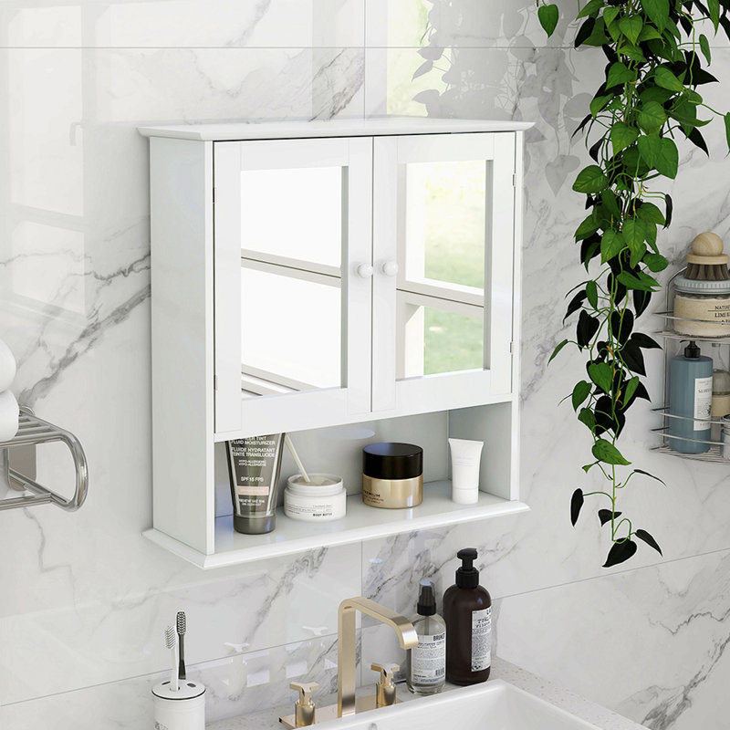 Armoire murale de salle de bain avec portes et tablettes à miroir Doule
