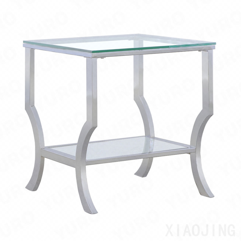 Table de bout carrée en verre chromé
