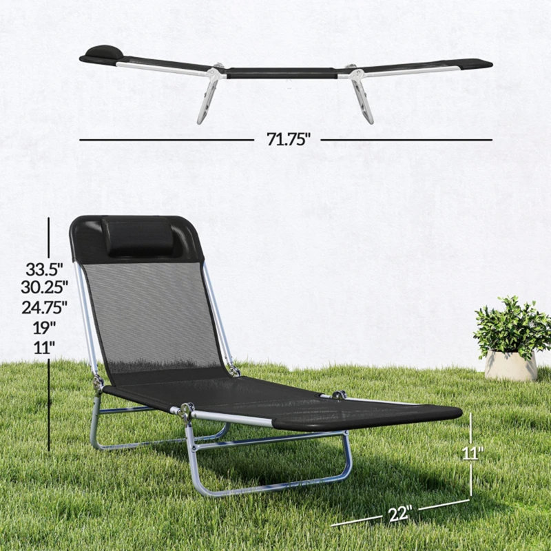 Convenient Tanning Chair,Folding Chaise Lounge Chair, Black, 1