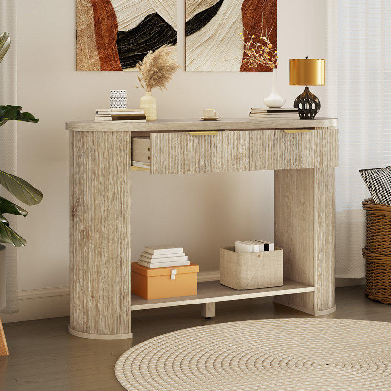  47.2" Console Table With 2 Fluted Drawers And Bottom Shelf