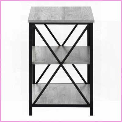 Table basse à 3 niveaux peu encombrante - Stratifié aspect bois gris, métal noir pour le salon et amp; Chambre à coucher