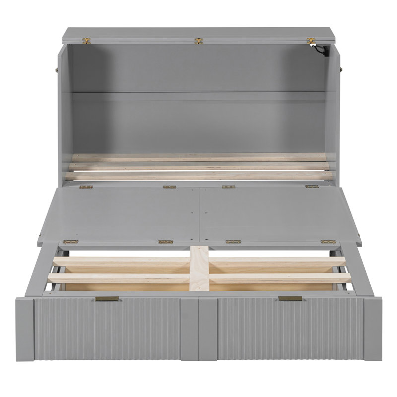 Lit double gris avec tiroir pour un espace enchanteur et confortable, Gris