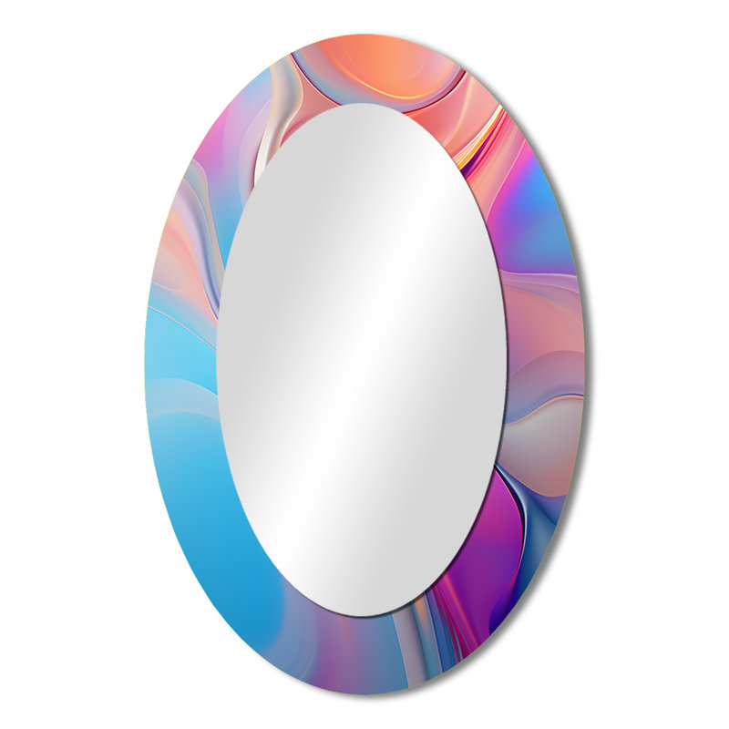 Transitional Pink And Blue Shapes VI - Abstract Oval Decorative Mirror On Metal, 36" x 24"
