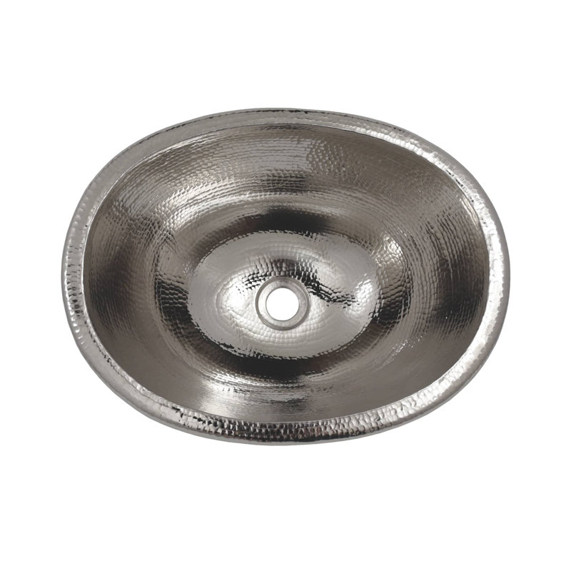 Cameo Hand-Hammered Copper Oval Dual-Mount Bathroom Sink, Polished Nickel