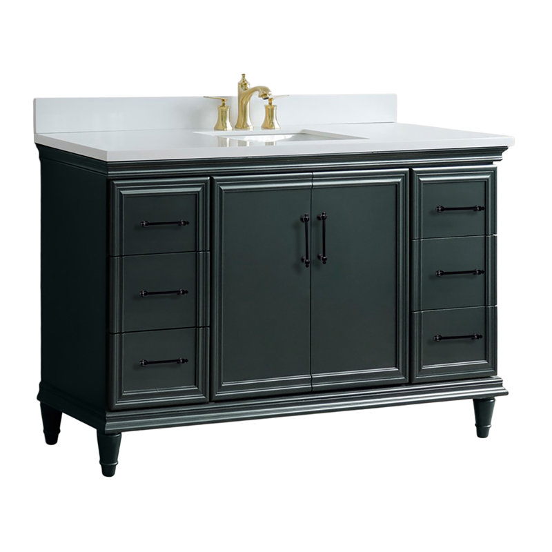Finition de meuble-lavabo simple et lavabo rectangulaire en granit et rectangulaire, Quartz blanc, 61"