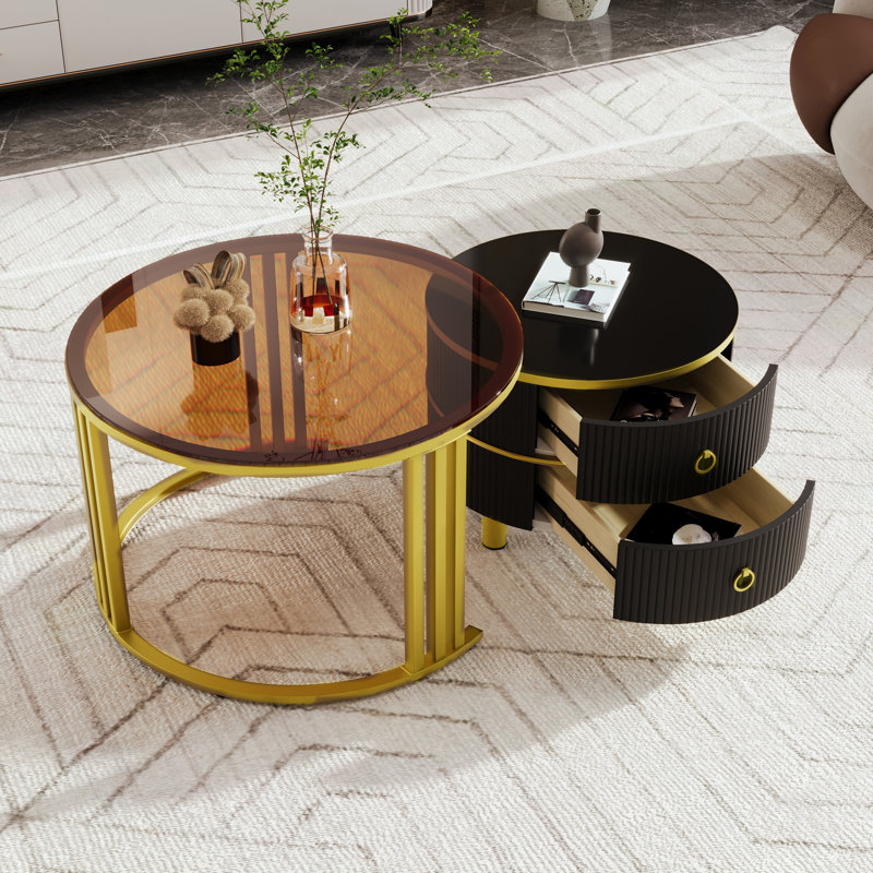 Aveanna Coffee Table with Storage, Brown/Black, Black