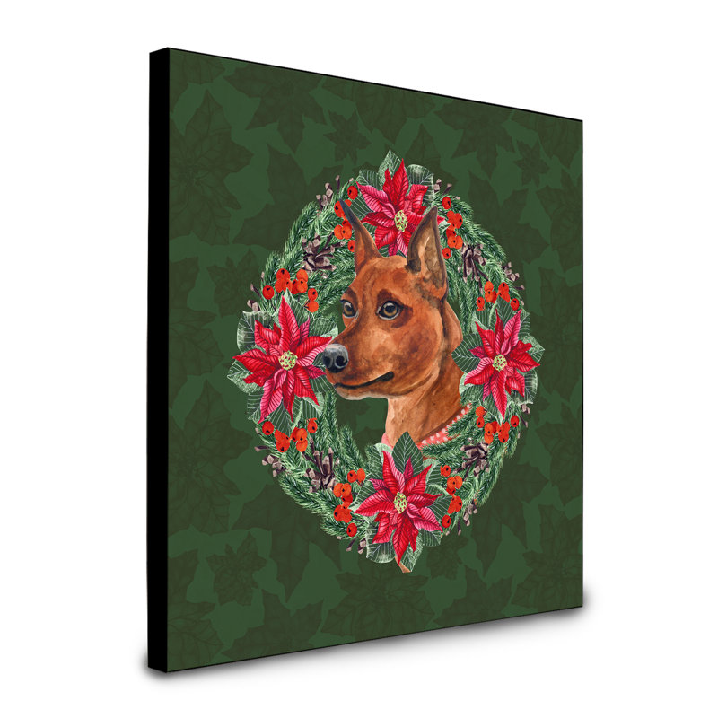 Panneau mural d’art à couronne poinsetta Fabrienne, Pinscher miniature