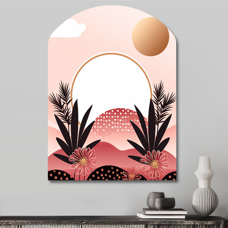 Cobert - Art mural asymétrique en forme de voûte de paysage abstrait, H 34 po x l 25 po