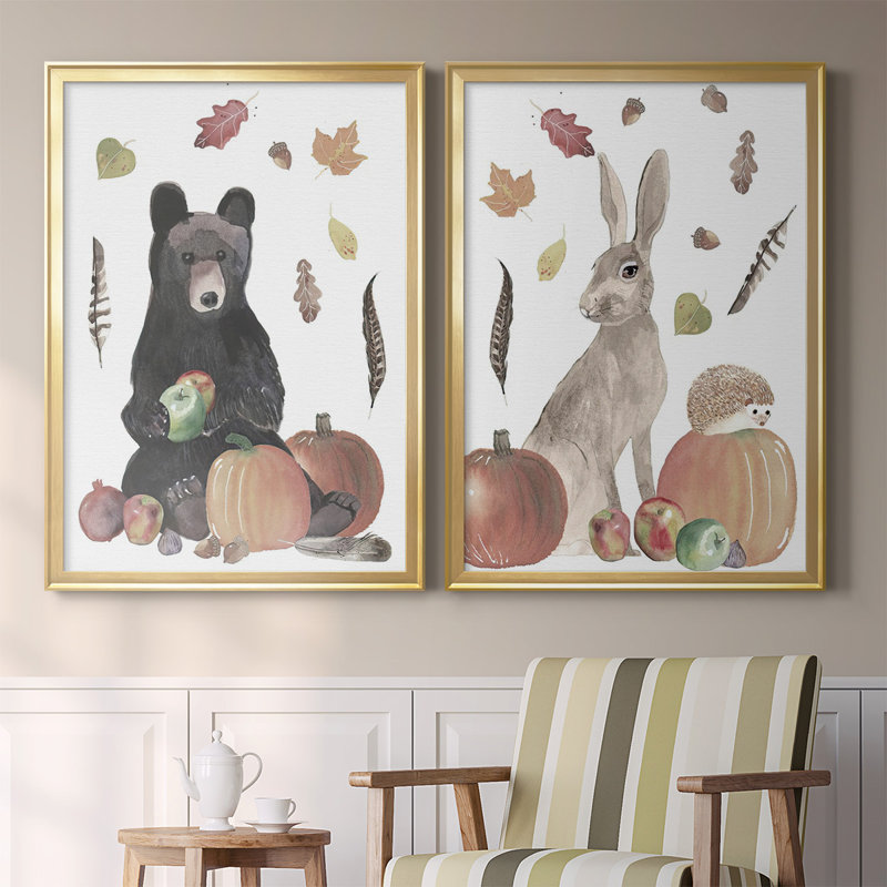 «Cute Autumn Forest I», toile encadrée de qualité supérieure - prête à être accrochée, Or, H 41,25 po x l 61 po x P 1,25 po