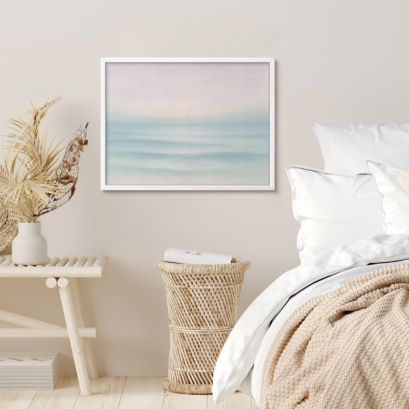 «Peaceful Ocean Horizon», reproduction d'art murale encadrée, paysage marin côtier pastel pour une décoration murale apaisante