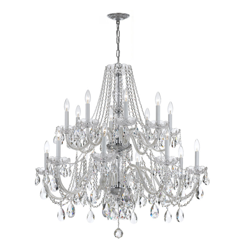 Lustre étagé style bougie à 16 lumières Wehr, Chrome, Majestueux bois poli
