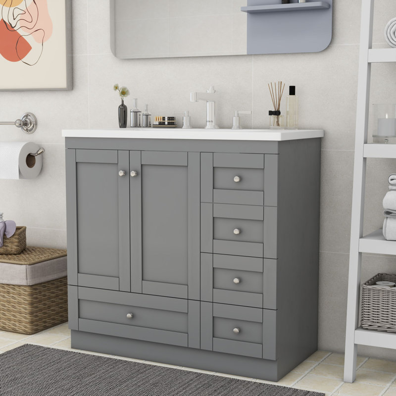 Rasia 35.8'' Single Bathroom Vanity with Resin Top, Gray