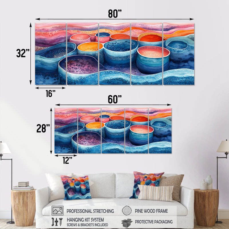 Beach Pottery in Pink and Blue Tones II - ensemble d'art mural sur toile, H 28 po x l 60 po