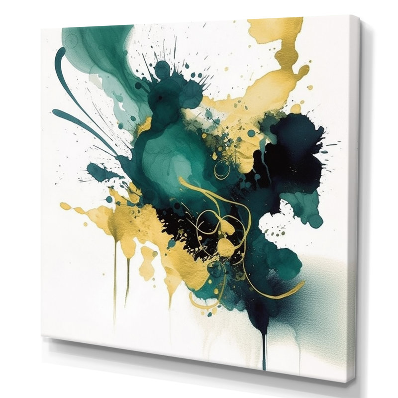 Bleu foncé, turquoise et or II, 24" H x 24" W, Toile tendue