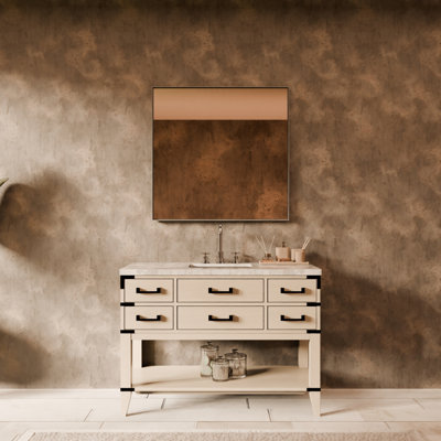 Meuble-lavabo simple en chêne blanc 48 po X P 22 po D, avec plateau en marbre de Carrare