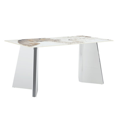 Luxurious 63"X31.5X30" Cold Jade Slab Dining Table With Stainless Steel Legs - Scratch And Heat Resistant Tabletop - Ideal For Modern Dining Rooms And High-End Interiors