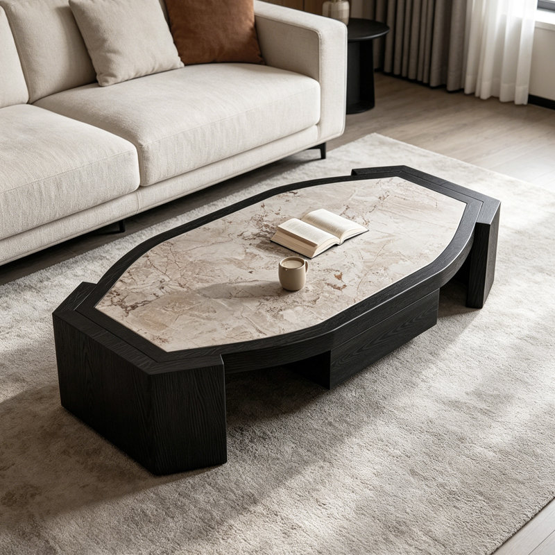 Table basse moderne en ardoise, Beige/gris