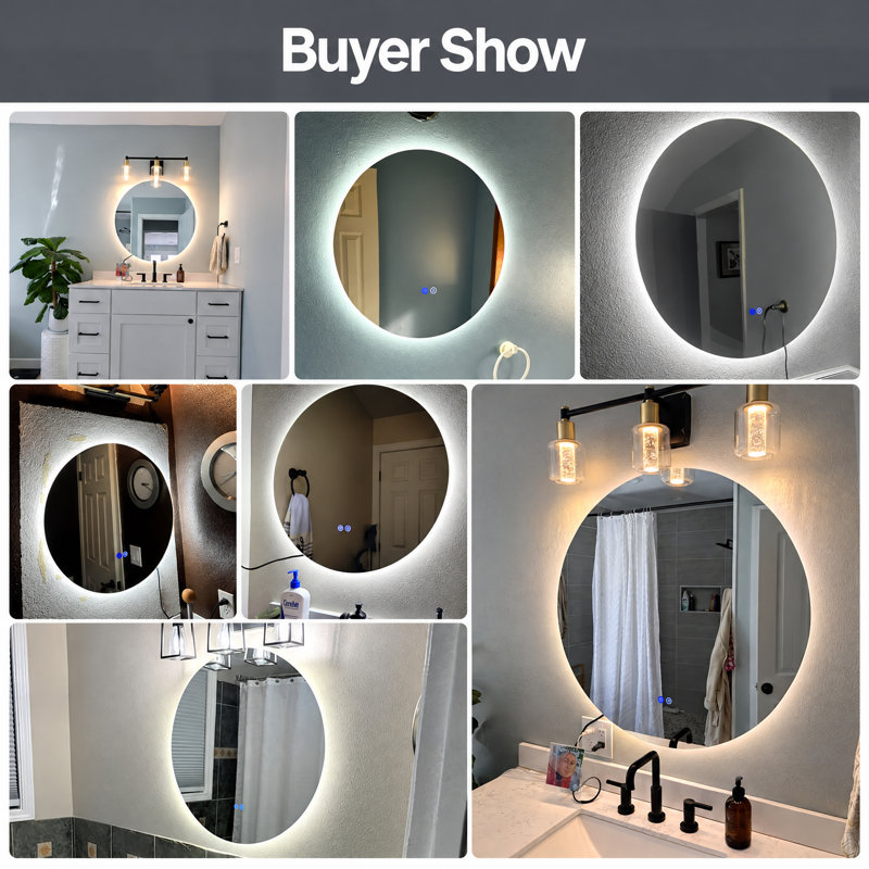 Miroir rond de salle de bain / de meuble-lavabo à DEL rétroéclairé certifié Lunara UL, 32 po x 32 po