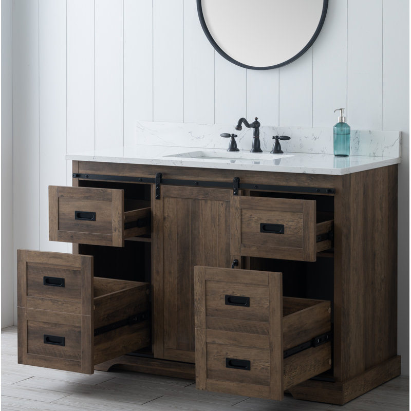 Ensemble de meuble-lavabo simple 48 po Cayden, Canella brun, Blanc de Carrare