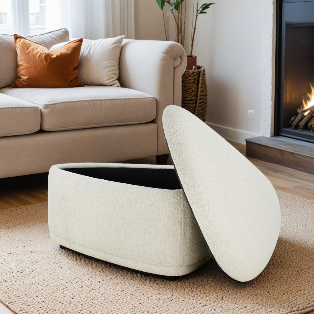 Adna 44" Storage Ottoman, Aries Cream Sherpa