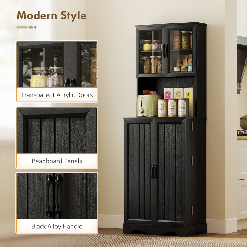 Armoire de cuisine, huche de cuisine avec 8 tablettes de porte, noir