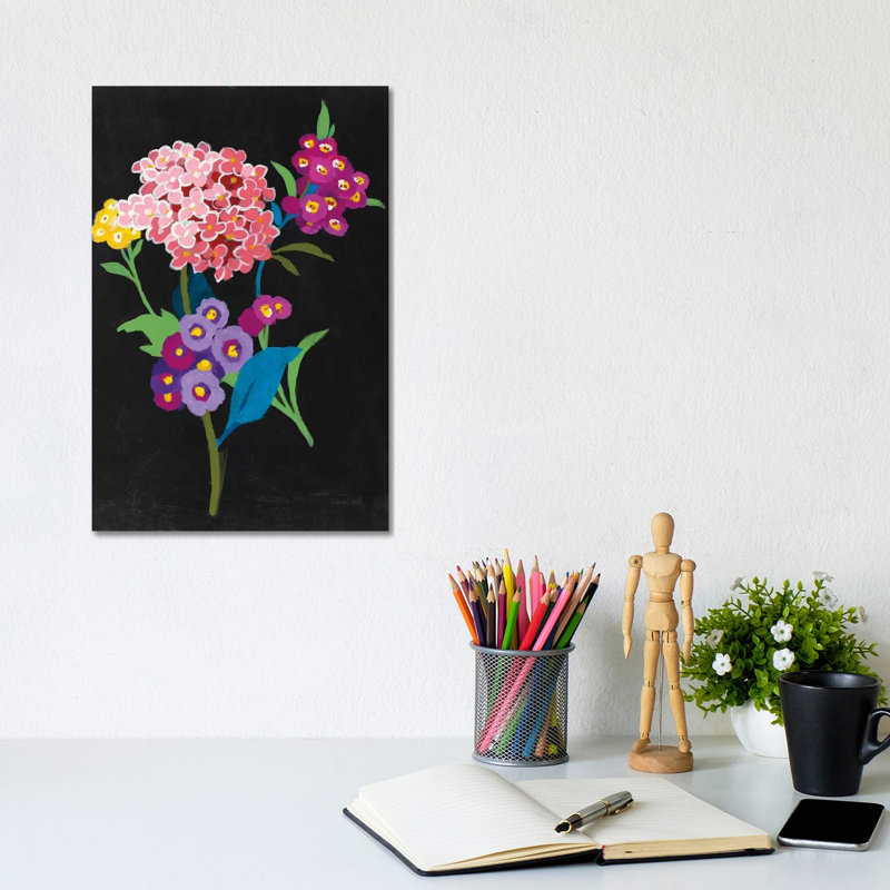 Alpine Bouquet III On Black by Danhui Nai - Wrapped Canvas Painting, 30.48cm H x 20.32cm W x 1.91cm D