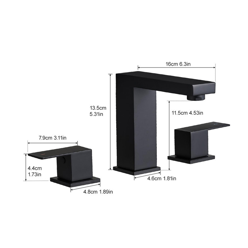 3-hole bathroom stainless steel faucet with two handles, Black