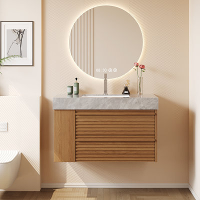 Meuble-lavabo moderne 36 po, table en pierre frittée, 2 tiroirs, pré-assemblé