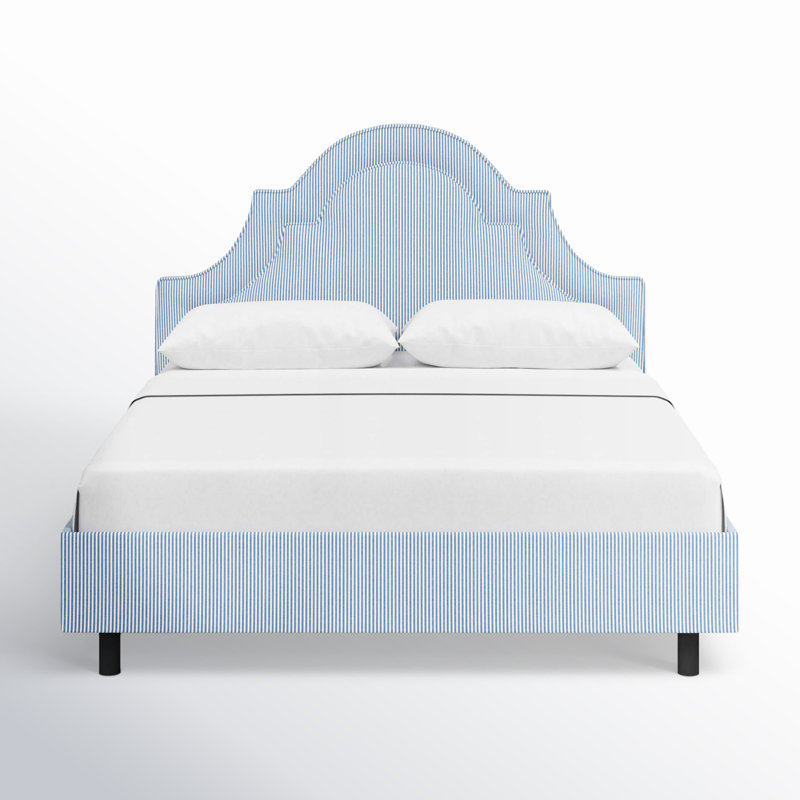 Lit tapissier Knipe, Très grand, Bleu rayé BCBG