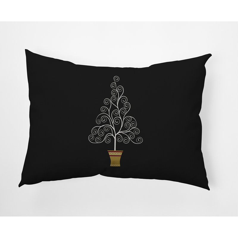 Housse de coussin rectangulaire d'extérieur Filigree Tree, Noir