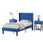 Ensemble de chambre à coucher 3 pièces en velours bleu capitonné, lit plateforme moderne avec tête de lit incurvée et 2 tables de chevet assorties, ensemble de meubles de chambre de luxe avec tiroir de rangement-524607936