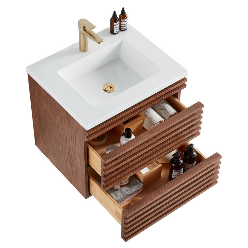 Ensemble de meuble-lavabo simple 24 po avec plateau en acrylique blanc Sonata, Bois foncé