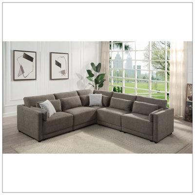Canapé modulaire en lin brun avec coussins 5 pièces Rylie