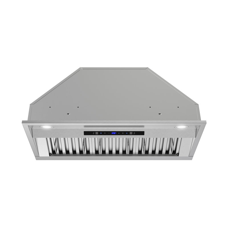 Robinet 34 po T-11791-1-TG Hotte de cuisine à conduit 350 pi³ / min en acier inoxydable brossé avec filtres à chicane, commande à pavé tactile, lumières DEL Frascati