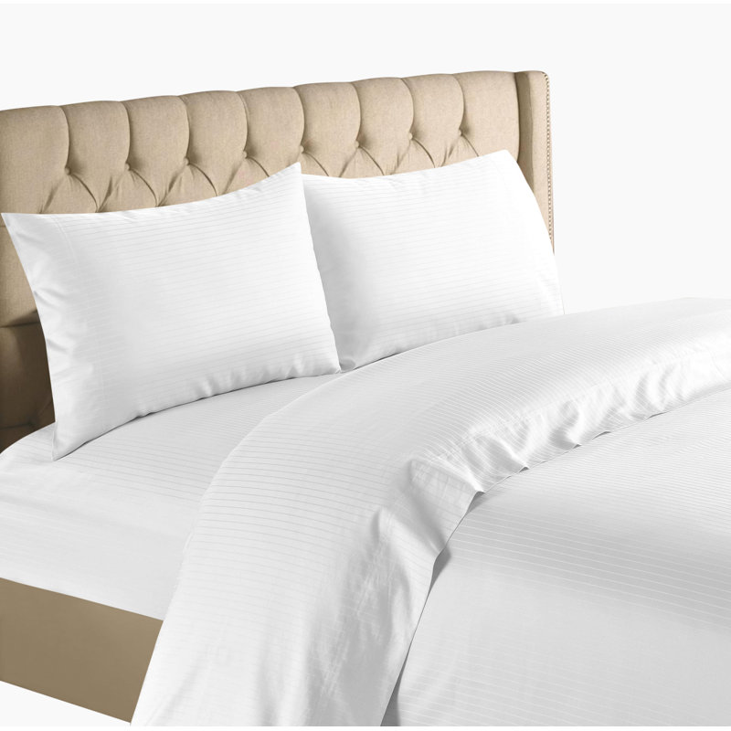 100% Cotton Striped Sheet Set, Queen Sheet Set + Fitted Sheet + 2 Pillowcases, White