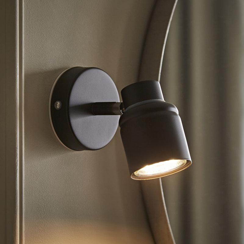 Benton IP44 Adjustable Single Spot Wall Light with LED Bulb, 3000 (K), Matte Black
