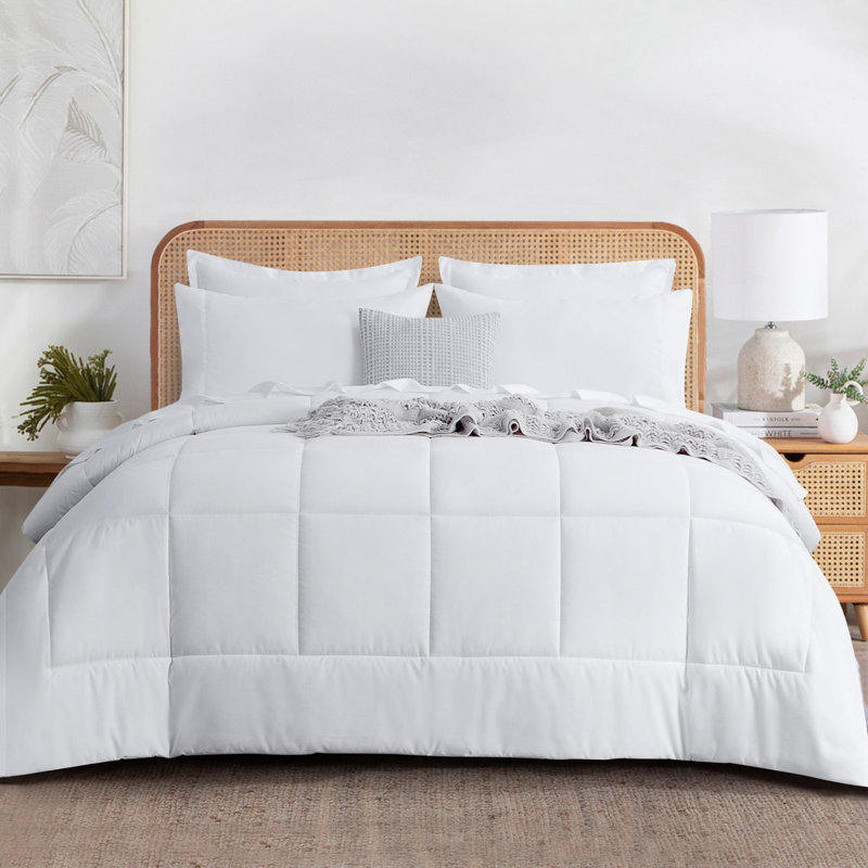 Ensemble d'édredon en microfibre 5/7-pièces , Édredon de grande taille et 6 pièces supplément, Blanc