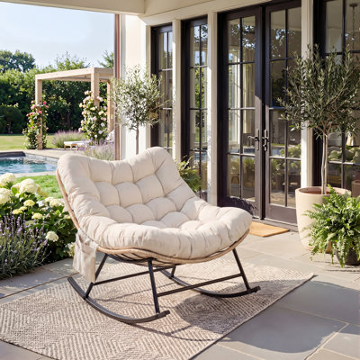 Indoor/Outdoor Rocking Chair with Thick Cushion, Heavy-Duty Metal Frame Supports 450 Lbs  Rocking Motion, Water-Resistant Fabric, Single