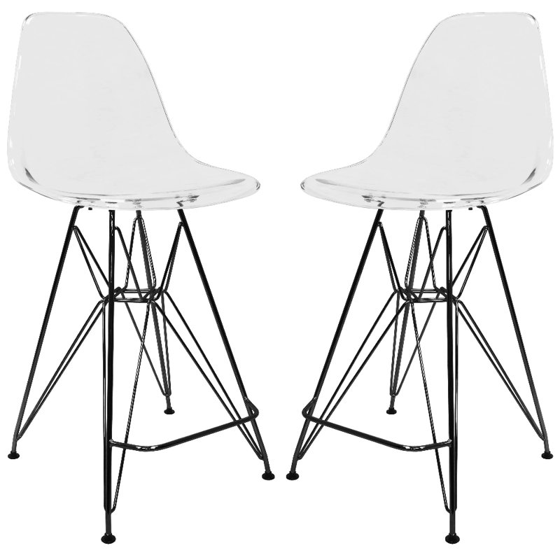 Bagimont Ergonomic Bar Stool with Curved Backrest, Scratch-Resistant Acrylic Seat & Steel Frame – Modern Counter-Height Chair for Kitchen or Dining