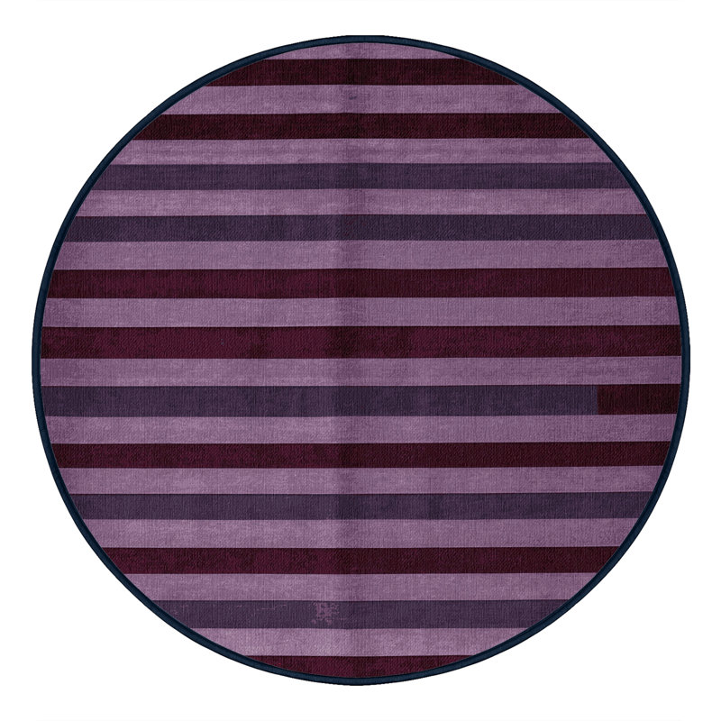 Tapis mauve à rayures horizontales lavable à la machine, Rond 4 pi
