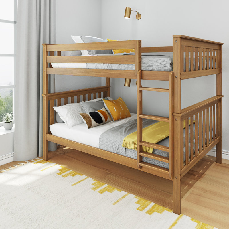 Bolles Solid Wood Bunk Bed with Built-In Ladder, Pecan, Full over Full