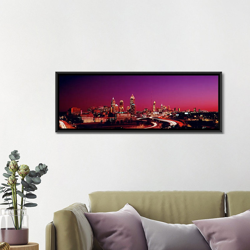 «Panoramic Atlanta, Georgia, Night», reproduction de photo sur toile, H 20 po x l 60 po x P 1,5 po, Cadre noir