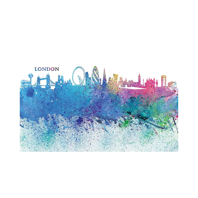 London England Skyline Silhouette Impressionistic Splash by Markus & Martina Bleichner - Wrapped Canvas Gallery-Wrapped Canvas Giclée