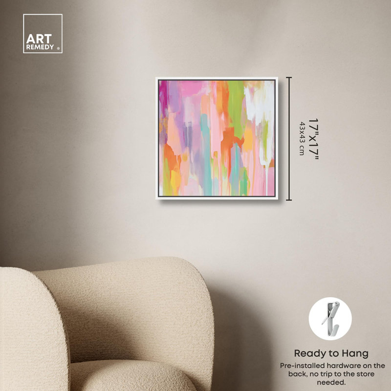 Sanasa I, toile moderne de couleur abstraite par Art Remedy, Cadre flottant blanc, H 17 po x l 17 po x P 1,8 po