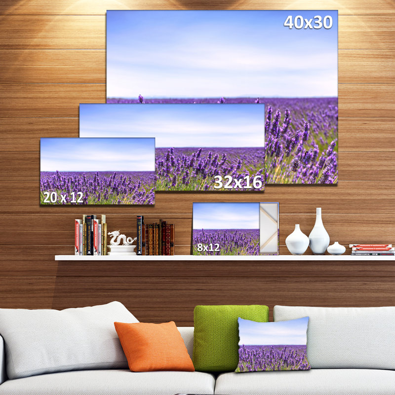 Gros plan sur un champ de fleurs de lavande - reproduction de photo sur toile tendue, H 16 po x l 32 po x P 1 po
