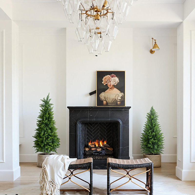 Ensemble de 2 arbres topiaires en cèdre artificiel, 3 pieds de faux arbustes en pots pour la décoration intérieure et extérieure