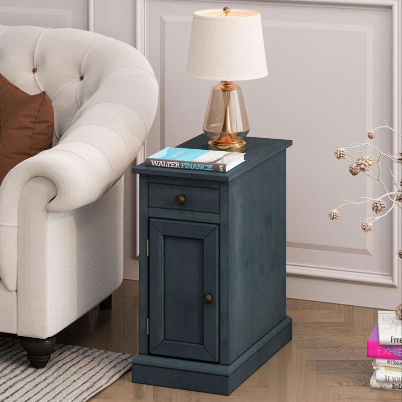 Table d'appoint, bout, table d'appoint, placage de bois massif bleu antique, 11,75 po x 21,75 po x 24,25 po traditionnel