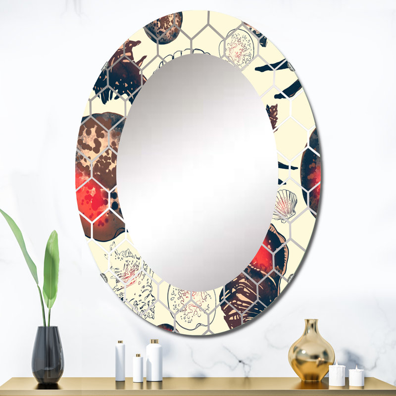 Rétro coquillages - Miroir mural moderne, 36 po x 24 po